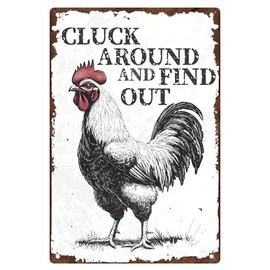 DOODLREAM Vintage Chicken Coop Metal Tin Sign Farmhouse Decor Cluck Around And Find Out Funny Rustic Chicken Decoration For Home Kitchen Farm Backyard Garden 20 x 30cm