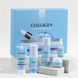 AOPEIBOTO Collagen Skin Care Sets, 5 Pcs Facial Set for Skin Care for Women with Cleanser, Serum, Toner, Lotion & Cream, for Firming Skin, Reduce Wrinkles