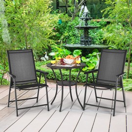 Giantex Set of 4 Patio Folding Chairs, Outdoor Chairs with Armrest, Portable Dining Chairs for Porch Camping Pool Beach Deck Lawn Garden, 4-Pack Patio Chairs, Metal Frame, Black