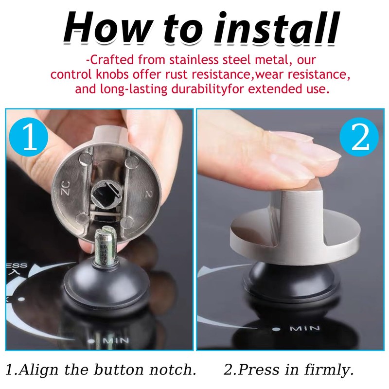 XPOOP 4 x Metal Gas Hob Knobs, 6 mm Rotary