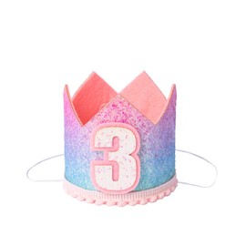 Corona de tiara de princesa para bebé, con purpurina, para el primer cumpleaños, suministros de fiesta con lentejuelas, número 3, diadema de princesa, para tartas, estrellas, accesorio para fotos para