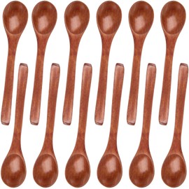 HANSGO 12PCS Small Wooden Spoons, 5 inches Mini Wooden Salt Spoons Tasting Spoon Wooden Soup Spoon Serving Spoon for Coffee Tea Jam Bath Salts (Dark Brown)