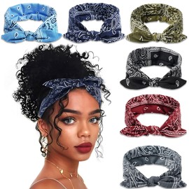 ZUYASEZ 6 Pcs Bow Headbands for Women Paisley Print Hair Bandana Stretchy Hair Bands Yoga Head Warps Non Slip Sport Cute Hair Accessories