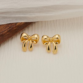 NEPULOY Bow Earrings for Women Gold Bow Stud Earrings Cute Dangle Drop Earrings Trendy Jewelry Gifts for Women