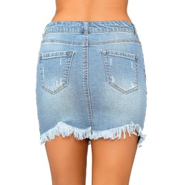 luvamia Women's Casual Mid Waisted Washed Frayed Pockets Skinny Denim Jean Short Skirt Lapis Air Size XX-Large Size 20 Size 22