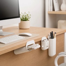 Monitor Pen Holder for Desk Organization - Self-Adhesive Plastic Stationery Storage for Office, School & Study
