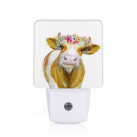 Chrobak LED Night Light,Garlands Cow Watercolor Painting LED Night Light Plug into Wall with Dusk to Dawn Light Sensor White Energy Efficient Nightlight for Bedroom Bathroom Hallway LivingRoom Kitchen