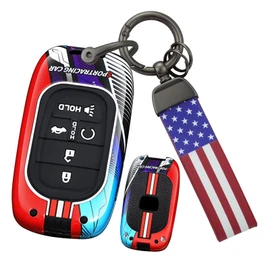 ontto luminous car key fob cover fit for Honda HR-V CR-V Accord Civic Pilot Sport SI EX-L EX Touring 2022 2023 2024 2025 key holder Metal Smart Shell case keyring keychain Accessories 5 buttons Red