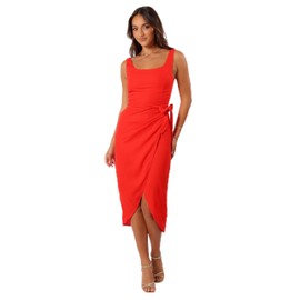 Petal & Pup Women's Misty Wrap Midi Dress, Red Rogue