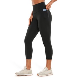 CRZ YOGA Womens Butterluxe Workout Yoga Capri Leggings 23 Inches - High Waist Crop Pants with Pockets Buttery Soft Gym Black Medium