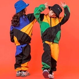 Boys' Girls' Color Block Jacket Track Pants Sets Dance Outfits Sportswear Unisex (8-10 Blue)