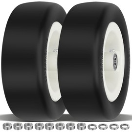 2 Pcs 13x5.00-6 Flat Free Tire and Wheel with Reinforced Rim and 3/4" Chrome Steel Bearings, 13x5x6 Lawn Mower Tires for Residential and Commercial, Zero Turn Mower Front Tires, 4.2"-6.2" Centered Hub