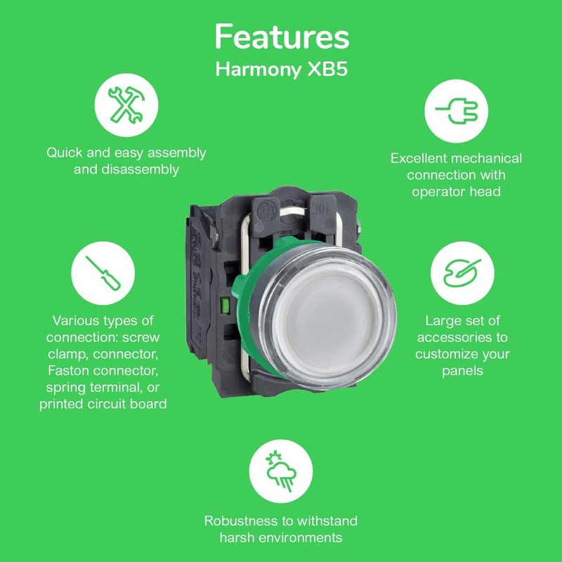 Schneider XB5AW36B5 Light Push Button Blue Flat 1NC + 1NC