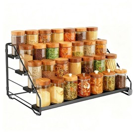 Spice Rack, 4 Tier Spice Rack, No Drilling, Metal, Adjustable, 34 x 26 x 22 cm, Spice Rack, Standing for Kitchen, Cupboard, Worktop, Spice Organiser