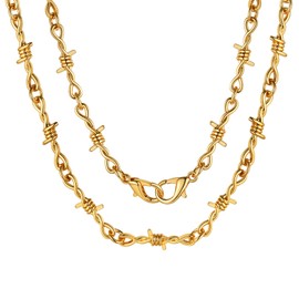 ChainsHouse Gold Barbed Wire Necklace 22 Inch Adjustable Gothic Chains for Men Women Grunge Accessories Punk Rock jewelry Goth Necklace