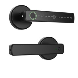 Smart Door Lock Set, Fingerprint, Passcode, Cards, App Control, Keyless Entry Deadbolt with Handle, Electronic Digital Touchscreen Keypad, Auto Lock, Easy Installation, Black