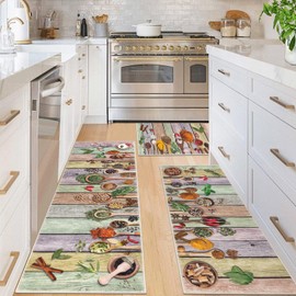 Vaukki Boho Kitchen Rug Sets 3 Pieces, Washable Kitchen Mats for Floor, Non Slip Soft Kitchen Area Rug Floor Mat for Kitchen, Laundry Room and Hallway (Spice-Colorful, 20''x32''+20''x47''+20''x59'')