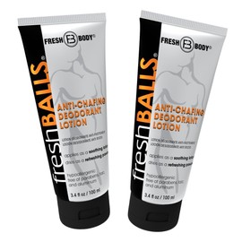 FRESH BALLS Lotion Anti-Chafing Comfort Men's Soothing Cream to Powder Ball Deodorant and Hygiene for Groin Area, 3.4 fl oz (Pack of 2)