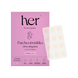 Her Parches para Acné Pimple Patches Ultra Finos y Discretos Hidrocoloide con Ácido Salicílico e Hialurónico 24 Piezas de 10mm Reducen Inflamación y Enrojecimiento Para Todo Tipo de Piel
