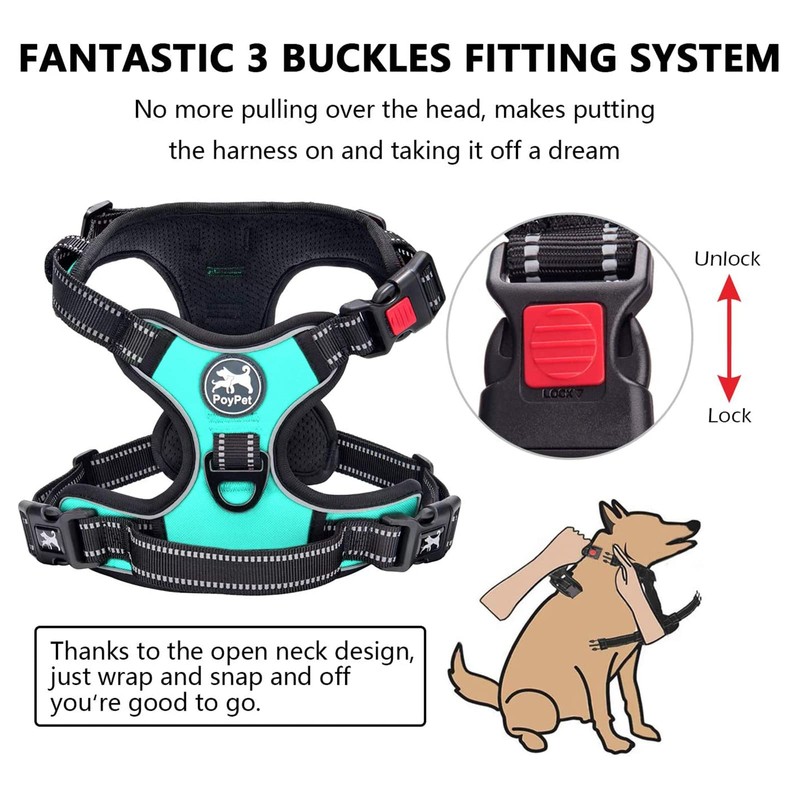 PoyPet No Pull Dog Harness with Neck Release Buckle, Reflective