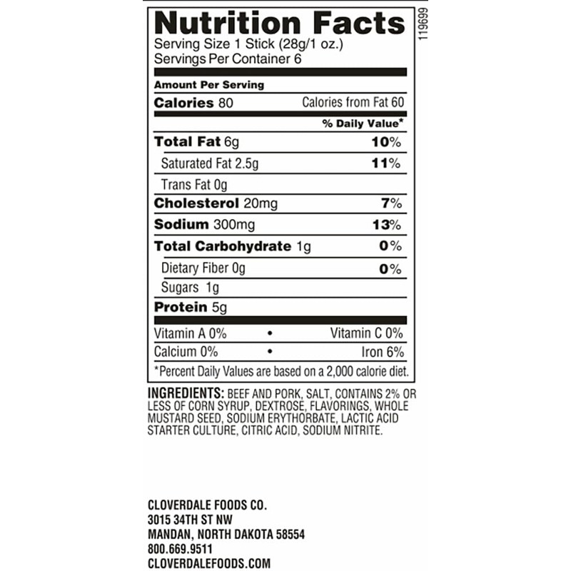 Cloverdale Tangy Snackers Summer Sausage 6 Ounce - Mini Snacking