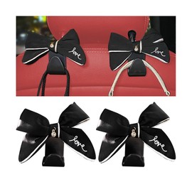 Zpana Car Headrest Hook, 2PCS Cute Bow Vehicle Seat Hanger for Purse Coat Umbrella, Automotive Interior Backseat Storage Hanging Organizer Accessories, Universal for SUV, Sedan, Truck (Black)