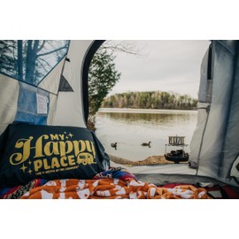 Camco Life is Better at The Campsite Camper/RV Bunk Sized Bed Sheets | Features Vintage-Inspired Camping Theme on Red Plaid & Navy Flat Sheet | Soft Machine Washable Polyester | 3-Piece Set (53120)