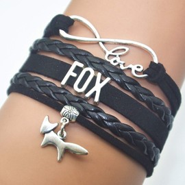 HHHbeauty Fox Bracelet Jewelry Infinity Love Fox Gifts Fox Jewelry Bracelet Gifts For Adult Fox Lover, Party, Celebration, Fox Themed Gifts (Black)