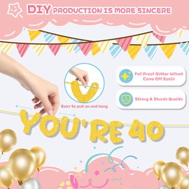 40th Birthday Decorations Banner for Women,Funny 40 Year Old Birthday Decor Sign for Men,Gold Glitter Cool Party Favors Supplies