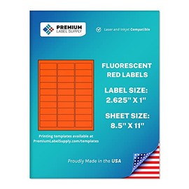 Premium Label Supply Bright Neon Color Fluorescent Stickers - 2.625" x 1" Address Labels - (Fluorescent Red, 3000 Labels)