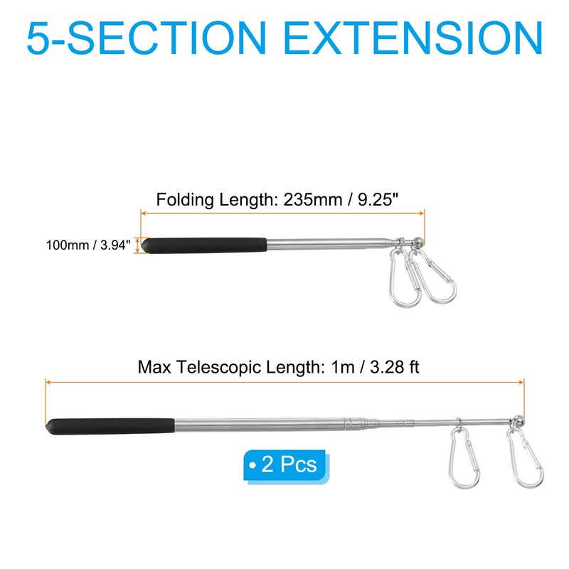 PATIKIL 2pcs 3.3ft Telescopic Handheld Flagpole Tour Guide Flagpole Stainless