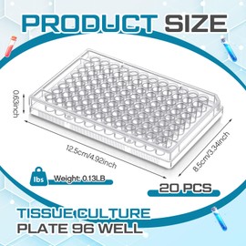 Weysat 20 Pcs 96 Well Tissue Culture Plates with Lid, Flat Bottom, Transparent Polystyrene Material, 4.92 x 3.34 x 0.63 Inches, Suitable for Laboratory and Teaching