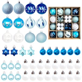 BRTNUP 44Pcs Christmas Ball Ornaments Blue White Baubles for Christmas Tree Decorations Set Shatterproof Blue Baubles Hanging Ornaments for Xmas Tree Wreath Christmas Party Wedding