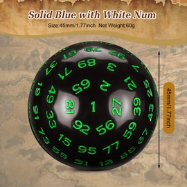 Sumind Single 100 Sided Polyhedral Dice D100 Game Dice 45 mm 100 Sided Cube with Black Pouch(Black Base with Green Numbers)