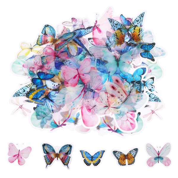 Pack of 80 Butterfly Stickers Colourful Transparent Scrapbook Stickers 40 Styles PET Butterfly Stickers for DIY Decoration, Scrapbooking, Laptop, Luggage, Wall and Window