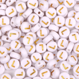 Auvoua 300Pcs Letter Beads L 4X7mm Gold Alphabet Beads Acrylic Round Shape Loose Beads for Name Bracelets Necklaces Key Chains DIY Jewelry Making (L)