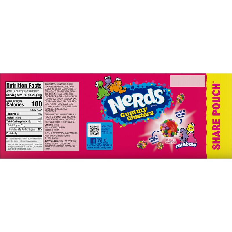 NERDS Gummy Clusters, Candy, Rainbow, Crunchy and Gummy, Back To
