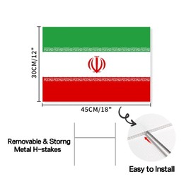 Iran Yard Sign - Includes H Stake - Two Sided Iran Flag Patriotic Outdoor Yard Signs - 12x18in