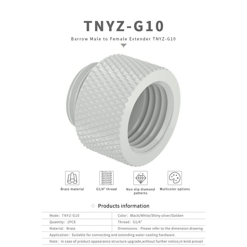 Barrow G1/4" Male to Female Extender Assembly 10mm White
