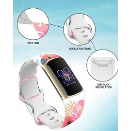 PLKTJOSA Compatible with Charge 6/Charge 5 WatchBands for Women Men,Elastic Adjustable Wristbands,Breathable Sport Band Soft Waterproof Health Tracker (Vintage Flower)