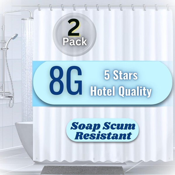 CASPERHILLS 2 Pieces Shower Curtain Liner, 72" X 72", White,