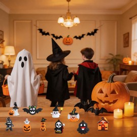 24Pcs Halloween Mini Figurines-Spooky Cute Ghost Pumpkin Skeleton Witch Bat Spider Classic Collectible Dolls Figurines for Trick or Treat Gifts,DIY Craft Accessories,Hanging Tree Home Decor
