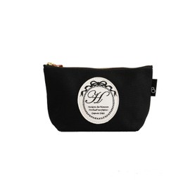 initial embroidered pouch, Black