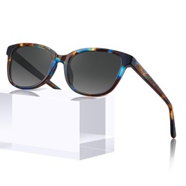 CARFIA CA5287 Women's Polarised UV400 Rectangular Sunglasses for Running and Golf, Blue and brown tortoiseshell frame, grey lens, M