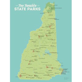 Best Maps Ever New Hampshire State Parks Map 18x24 Poster (Green & Aqua | White Frame)