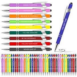 Greengines 50 Pcs Inspirational Pens - Motivational Ballpoint Pens Bulk with quotes Stylus Tip Gifts for School Coworkers Office Supplies Black Ink