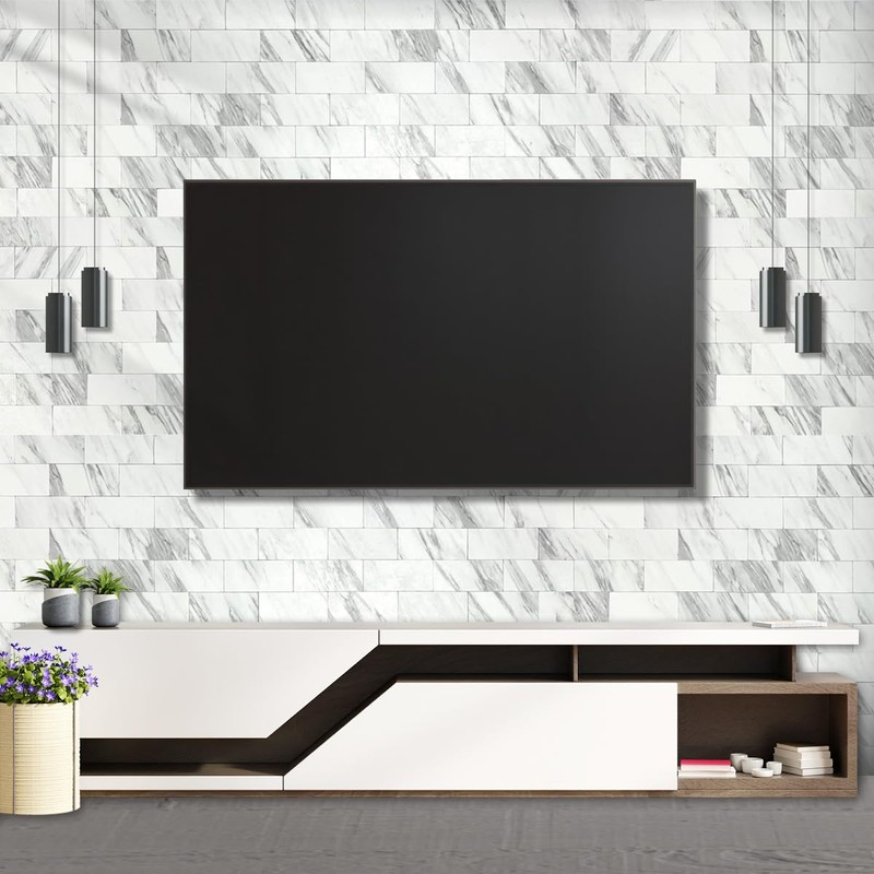 AULIGET 4-Piece White Marble Look Peel and Stick Backsplash Wall