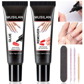 MUSILAN Newly Upgraded Nail Glue Gel with Remover Kit,Long-Lasting Semi Solid Super Strong Nail Glue for Press On Tip Quick Drying Nail Glue Remover No Need for UV Lamp Fake Acrylic Nails Kit Glue Gel