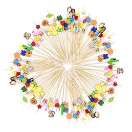 Pack of 200 Fruit Picks, Cute Cartoon Toothpicks, Finger Food Picks, Cocktail Picks, Fruit Plate Decoration Picks, Mini Picks, Suitable for Parties