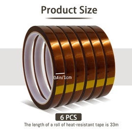 Polyimide High Temperature Tape, 10mm x 33m 108ft, Heat Transfer Resistant Tape, Sublimation Tape Heat Tape for Soldering Protecting Circuit Board, CPU, PCB, 2 Mil Thick (6 Roll)
